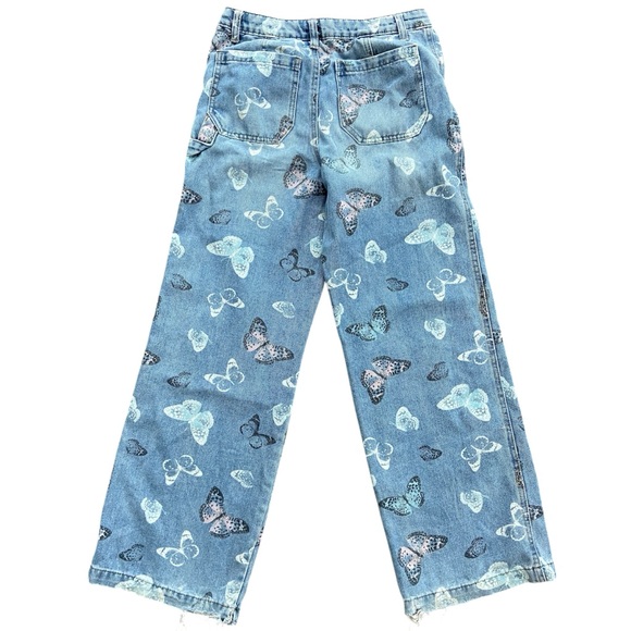 Wide Leg Butterfly Print Boho Y2K Style  Medium Denim Jeans Size 28 Waist - Picture 2 of 6